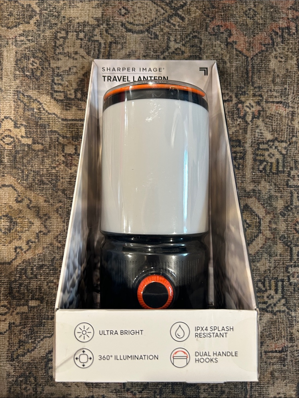 Sharper Image Travel Lantern, a portable light source featuring 360-degree